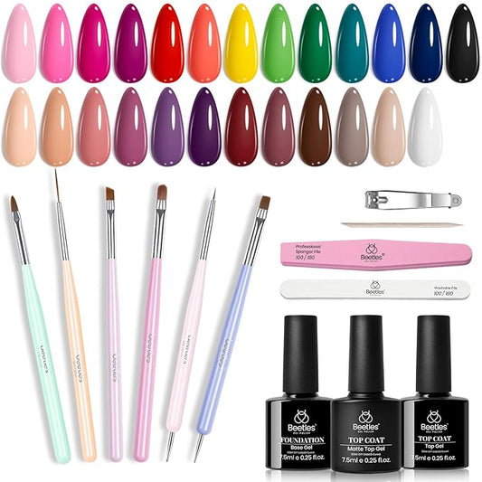 Beetles Gel Nail Polish Nail Art Brushes Set Gel Polish Nail Art Design Pen and 25 Colors Gel Polish Set