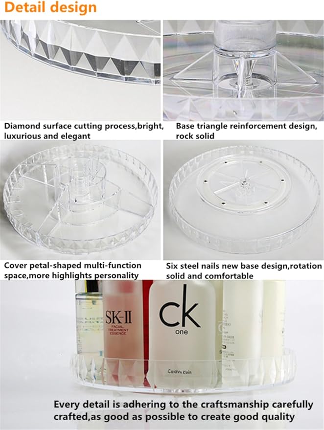 Diamond Pattern Three Layers Perfume Organizer, 360 Rotating Diamond Cosmetic Storage Box Transparent Acrylic Swivel Shelf Desktop Skin Care Product Dresser Finishing, Plus Size