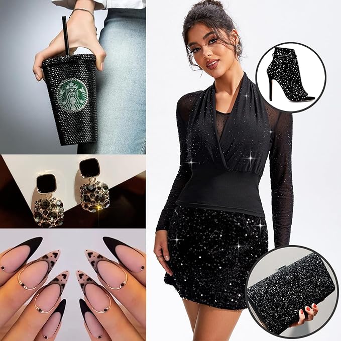 Blinginbox Flatback Rhinestones Bulk,14400pcs Crystal Round Loose Gemstones Glass Rhinestones for Crafts Makeup Nail Art Clothes Shoes DIY Decorations(SS16,3.8-4.0mm,Black Diamond)