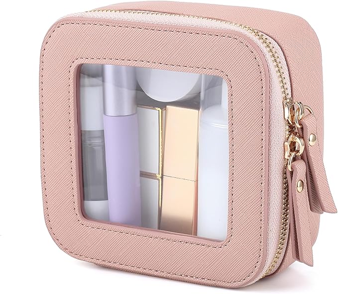 Small Clear Makeup Bag Travel Cosmetic Case, Portable Make Up Organizer Traveling Compact Car Bag for Essentials Transparent Toiletry Bag with Zipper