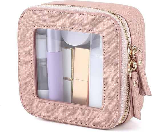 Small Clear Makeup Bag Travel Cosmetic Case, Portable Make Up Organizer Traveling Compact Car Bag for Essentials Transparent Toiletry Bag with Zipper
