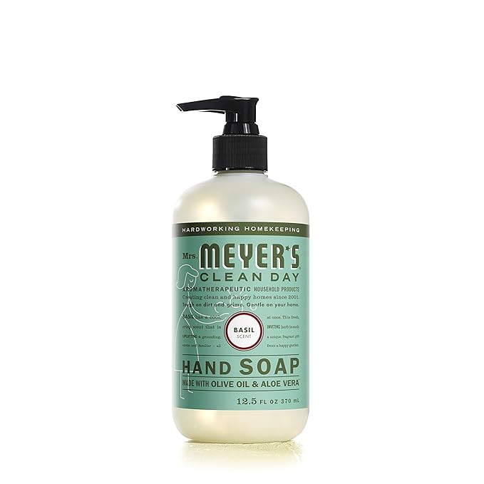 MRS. MEYER'S CLEAN DAY Liquid Hand Soap, Cruelty Free and Biodegradable Hand Wash Made with Essential Oils, Basil Scent, 12.5 oz - Pack of 6