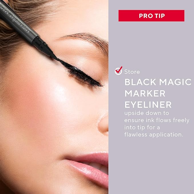 Mirabella Black Magic Marker Waterproof Liquid Eyeliner, Long-Lasting Smudge-Proof Matte Black Eyeliner with Felt Brush-Tip for Precise Controlled Application and Antioxidants Vitamin C and E