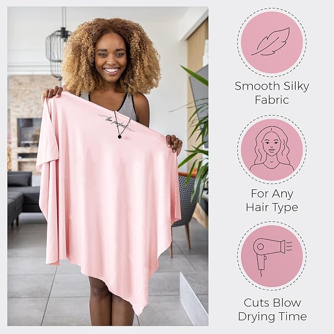 Microfiber Hair Towel Wrap for Women - Gift and Travel - Smooth like Silk - Curly, Wavy, Straight Hair Girls - Plopping Essential - Anti-Frizz, Fast Drying, Works Better than a Cotton T-Shirt