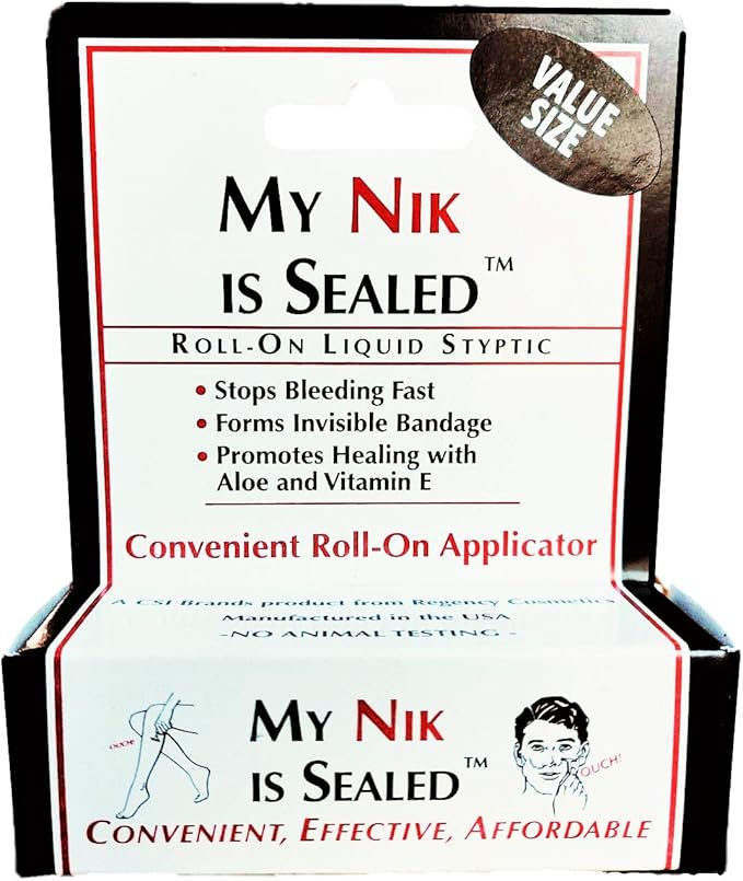 COSMETICALLY SEALED My Nik Is Sealed Roll-On Liquid Styptic | 12ml Value Size | First Aid in a Tube | Made in USA