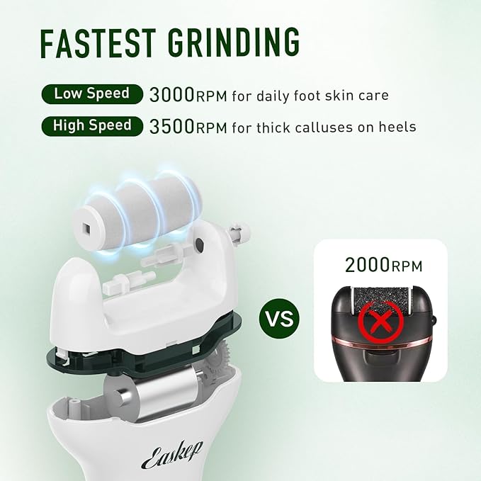 Electric Foot Callus Remover Easkep Rechargeable Portable Electronic Foot File Pedicure Tools, Waterproof 16 in 1 Callus Remover Kit, Professional Pedicure Kit for Dead Hard Cracked Dry Skin (Green)