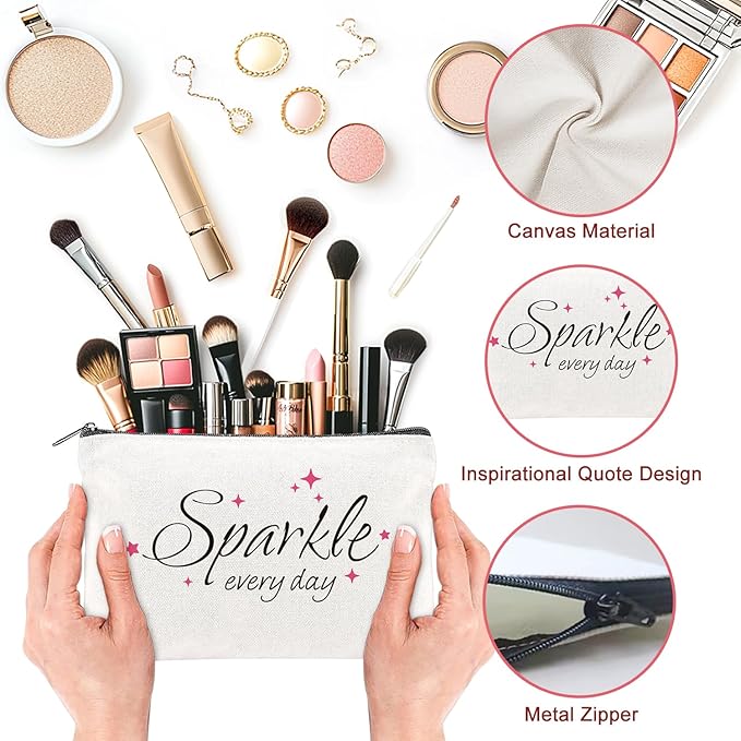 20PCS Make Up Bags Bulk Funny Canvas Cosmetic Bag Inspirational Toiletry Bags Bulk Makeup Pouches for Women Double Sided Printing Bulk Travel Pouch Bulk Gifts for Women Sister Employee