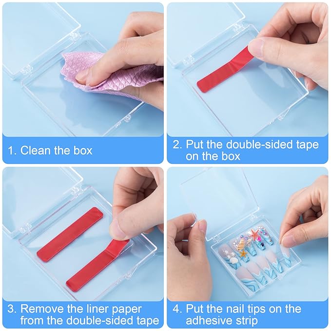 ANCIRS 25 Pack Acrylic False Nail Storage Box for DIY Press-on Nails Holder & 60pcs Double Sided Adhesive Nail Display Tape, Artificial Nail Stand Packaging Organizer Case & Fake Nail Tip Tapes for Nail Art Practice Salon Manicure Craft