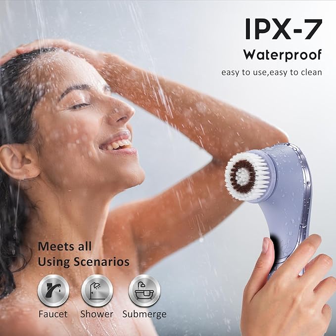 Facial Cleansing Brush Face Scrubber Exfoliator Rechargeable IPX7 Waterproof Electric Spin Cleanser Device for Exfoliating, Massaging and Deep Cleansing Removing Blackhead, Face Massaging