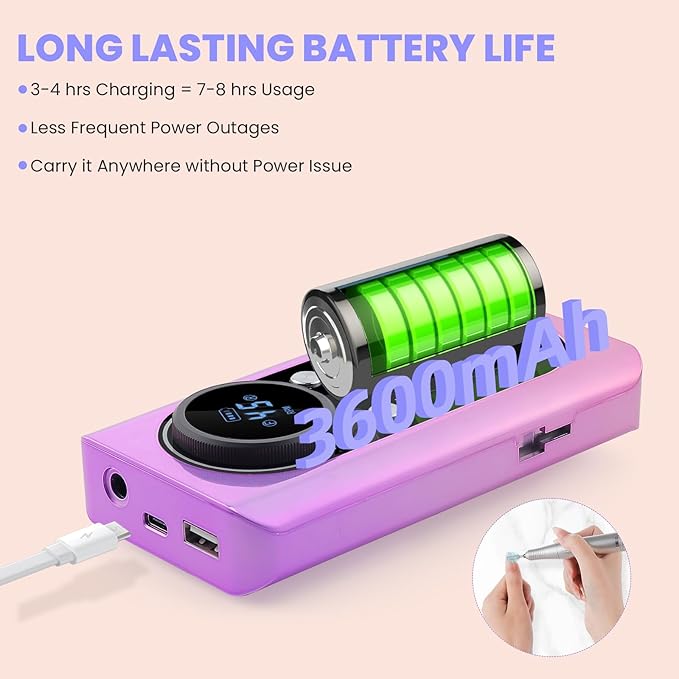 45000 RPM Nail Drill Machine Cordless, Rechargeable Electric Nail File Machine Professional Drill Tools for Acrylic Nails Gel Salon Manicure Pedicure