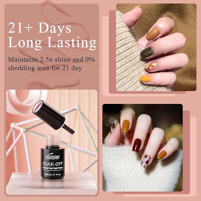 48pcs Gel Nail Polish Kit with UV Light-36 Colors Fall Winter Gold Glitter Brown Nail Polish Gel, Golden Glitter Nail Gel Christmas Gifts for Women