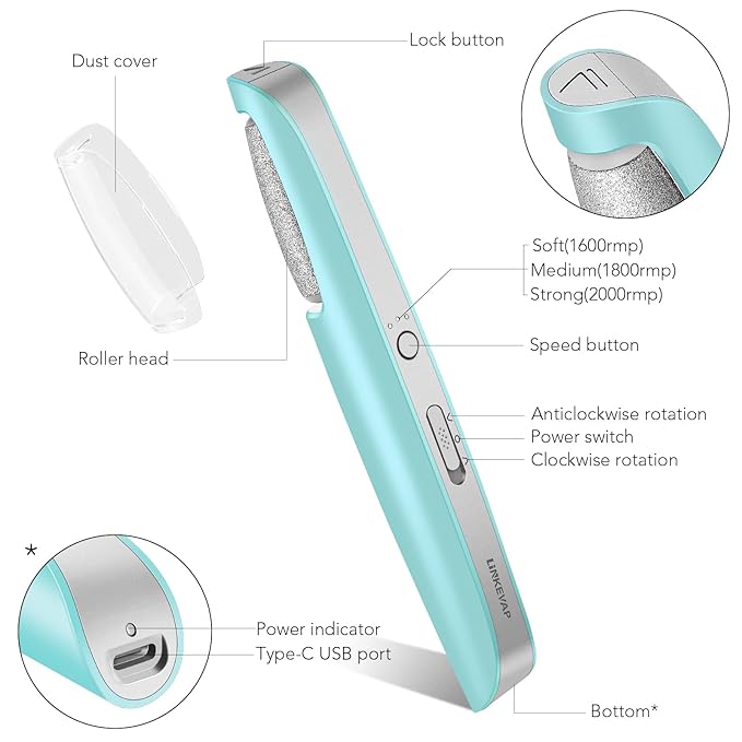 Electric Callus Remover for Feet, Professional Pedicure Kit Foot Scrubber for Dry, Dead, Cracked, Hard Skin, at Home Feet Spa Care Kit for Men & Women (Blue)