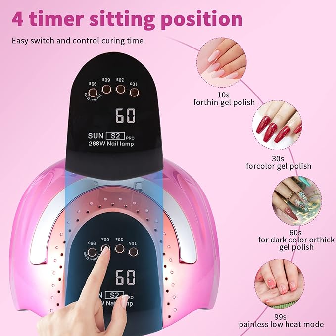 268 W UV LED Nail Lamp for Gel Polish with 4 Timer Settings and Professional Manicure Nail Dryer with Automatic Sensor