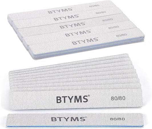10 Count 80/80 Grit Rectangle Nail Files for Acrylic Nails, Reusable Buffering Files Double Sided Emery Boards for Nails