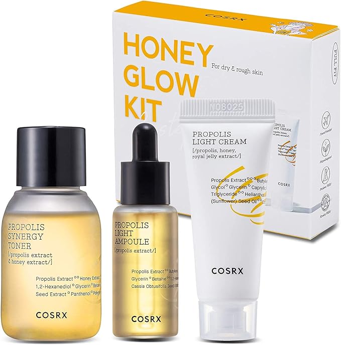 COSRX Honey Glow Kit, Korean Skin Care Set with Propolis Facial Toner, Serum, & Cream, Mothers Day Gifts for Mom, Mini Travel Essentials, Deep Moisture, Hydration, Nourishment, Travel Size Gift Set