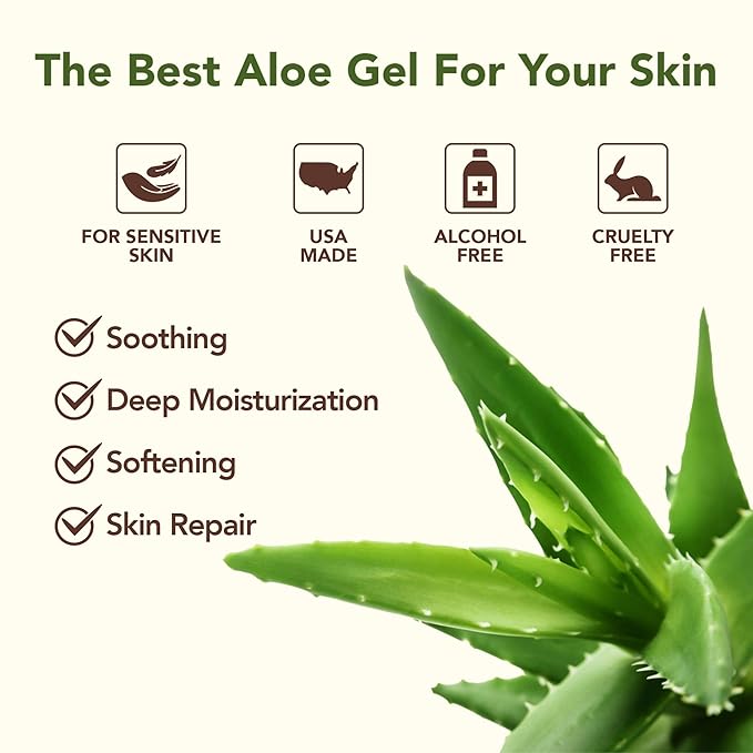 Amazing Aloe Vera Gel - Freshly Cut, 100% Pure Aloe, Premium Quality, Vegan, Unscented - Natural Sunburn Relief, After Shave, Skin, Face & Hair Care 12oz