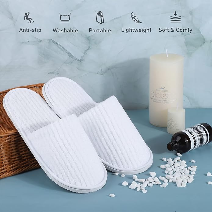 Elcoho 12 Pairs Closed Toe Spa Slippers Reusable Slippers Coral Fleece Washable Disposable Home Slippers for Women Men Guests Hotels House Slippers Housewarming Indoors Bathroom Party Traveling