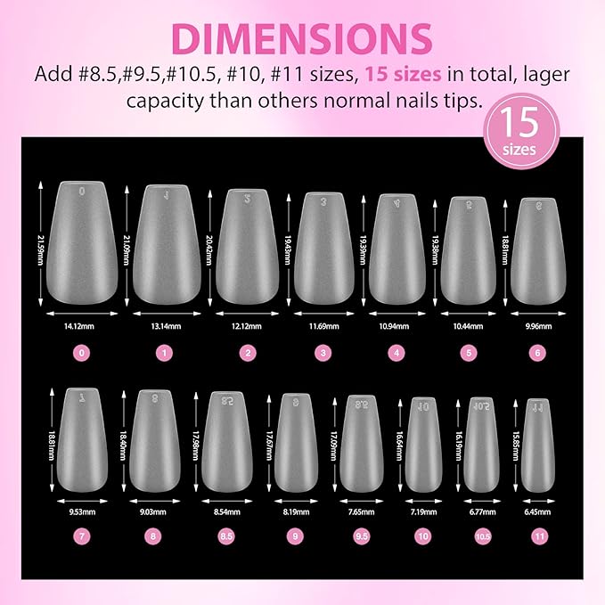 Saviland Soft Nail Gel Nail Tips - 480PCS Short Coffin Full Cover Nail Tips 15 Sizes Matte False Nail Tips Acrylic Nail Tips No Files for Valentine Gift Nail Extensions Nail Art Home DIY