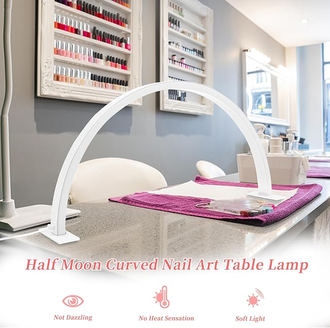 Half Moon Light Nail Lamp for Desk, Lash Light Led Nail Tech Lamp with Adjustable Brightness, Desk Lamp for Lash Eyelash Extension, Tattoo, Skincare, Eyebrows