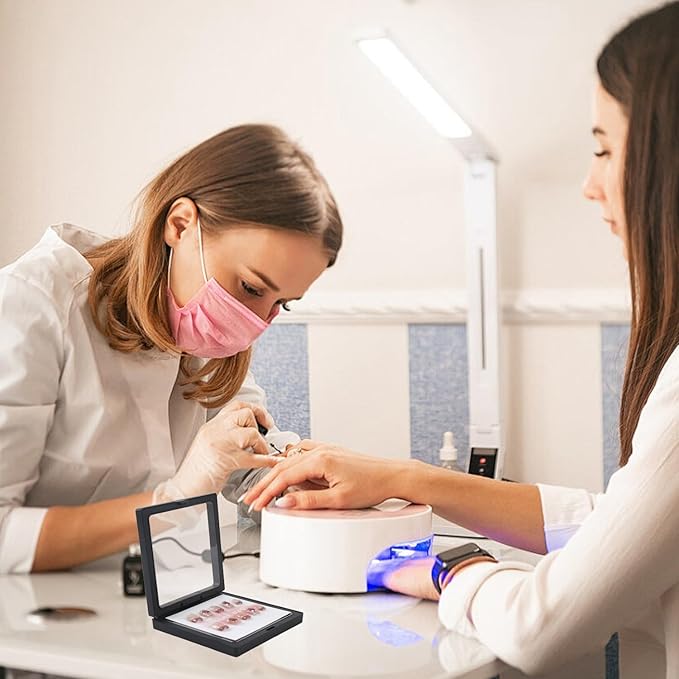 30 Pcs Press on Nail Boxes Packaging with 90 Pcs Adhesive Double Sided Tape with 30 Pcs Display Card for Nail Display Black