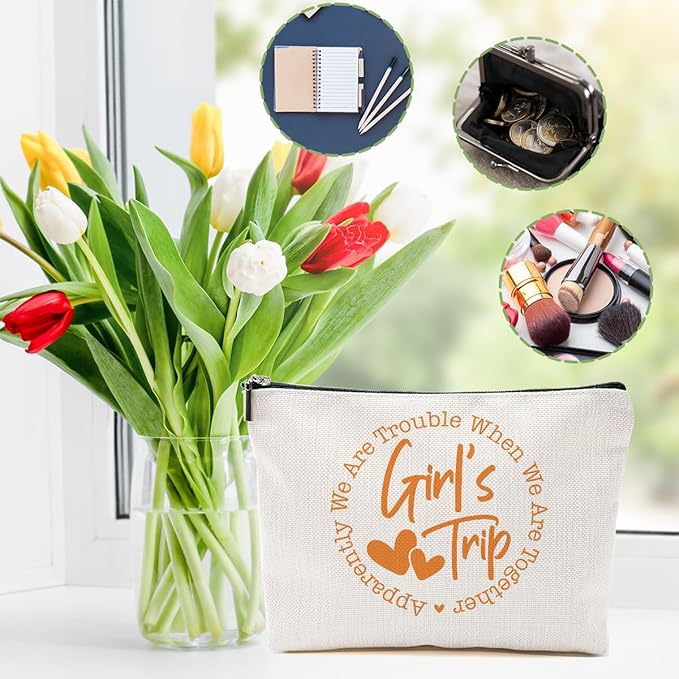 5Pcs Girls Trip Gifts Favors, 2025 Girls Weekend Gifts Makeup Bag, Bestie Gifts Weekend Bag Travel Gifts Vacation Cosmetic Bag, Friendship Gifts for Coworker, Graduation Wedding Gifts Toiletry Bag