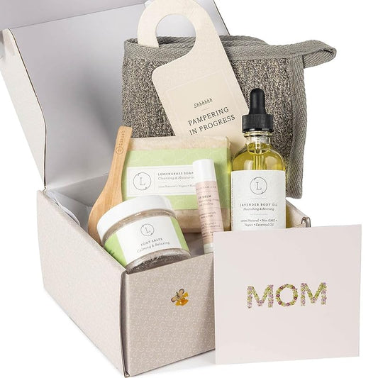 Lizush Lemongrass 6-Piece Spa Gift Set for Women - Relaxing Self-Care Basket, Luxury Handmade Body Care Items for Premium Relaxation - Mom - Handmade in the USA