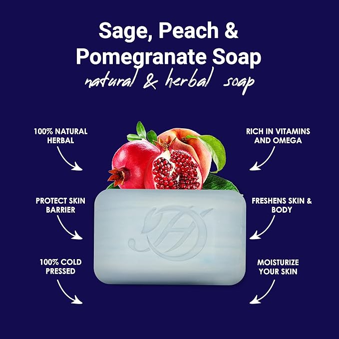 Sage Peach and Pomegranate Herbal Soap | Pack of 6 of 5oz soap Bar | Ideal for Men and Women, Soothing and Nourishing Soap for Moisturization