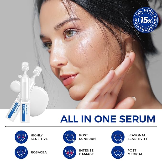 Intensive Repair Serum, 15% Hyaluronic Acid Serum with Ceramides and Centella Extract, Barrier Repair Redness Reilef Rosacea Treatment for Face Sensitive Acne Prone Skin, 30 Vials