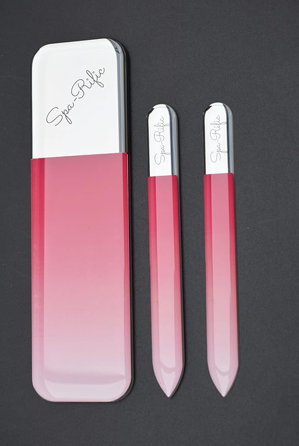 Spa-Rific 3pc Nano File Set: Professional Heavy Duty Glass Nail Files with Case Kit - Reusable Crystal Fingernail Manicure and Pedicure Tools for Men, Women, and Adults - Pink Ombre