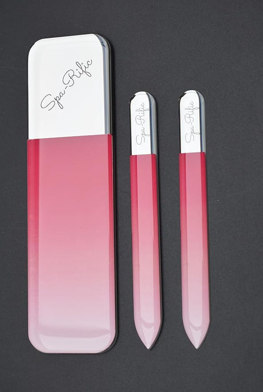 Spa-Rific 3pc Nano File Set: Professional Heavy Duty Glass Nail Files with Case Kit - Reusable Crystal Fingernail Manicure and Pedicure Tools for Men, Women, and Adults - Pink Ombre