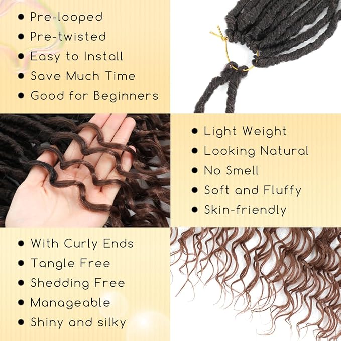 24 Inch 8 Packs Crochet Hair for Women Goddess Locs Crochet Hair Faux Locs with Curly Ends Hair Extension Pre Looped Deep Wave Ombre Brown T30 Color