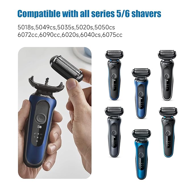 Series 5/6 53B Replacement Head for Braun Electric Foil Shaver, Compatible with New Generation Braun Razors 5020cs 5018s 5035s 5049cs 5050cs 6020s 6040cs 6075cc 6072cc 6090cc