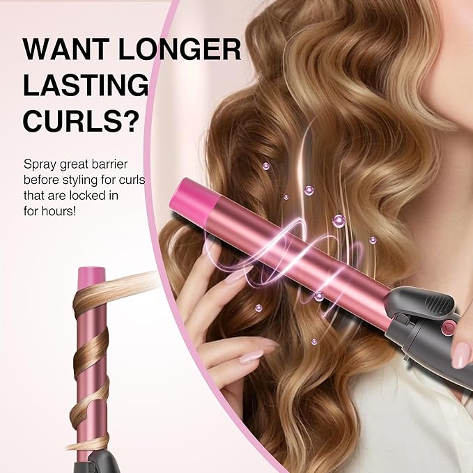 Rotating Curling Iron 1 Inch, Universal Voltage Automatic Curling Iron with Clamp, 5 Heat Settings 360° Rotatable Power Cord, Automatic Reset Function Hair Curler for All Hair (Rose Gold)