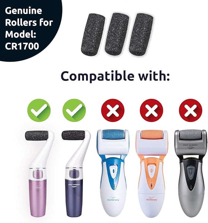 Own Harmony Electric Callus Remover for Feet and 6 Rollers Bundle: Rechargeable Pedicure Tools & Professional Foot Care for Women - Electronic Foot File Sander - Best for Hard Dry, Dead, Cracked Skin
