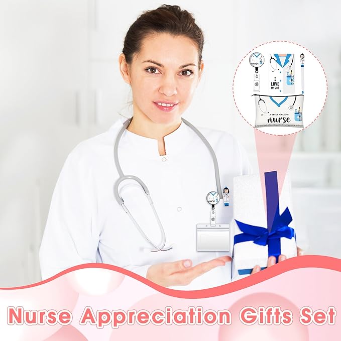 Yeaqee 48 Pcs Nurse Week Gifts 2025 Nurse Appreciation Gifts Set Include Makeup Cosmetic Bag Pocket Journal Notebooks Ballpoint Pens Badge Reel for Nursing Students Supplies(Multicolor,Stethoscope)