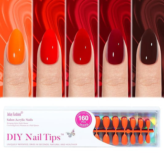 Red Press on Nails - 5 Styles Soild Almond Press on Nails Short, Bt Art Box Press On Nails，Soft Gel x Coat Nails False Nails in 32 Sizes -160PCS Soft Gel Fake Nails Kit for Valentines Day Gift