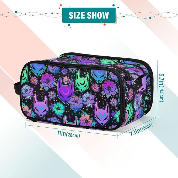 MNSRUU Magic Fox Camellia Purple Makeup Bag - Large Capacity Cosmetic Organizer, Portable Toiletry Bag for Travel Size