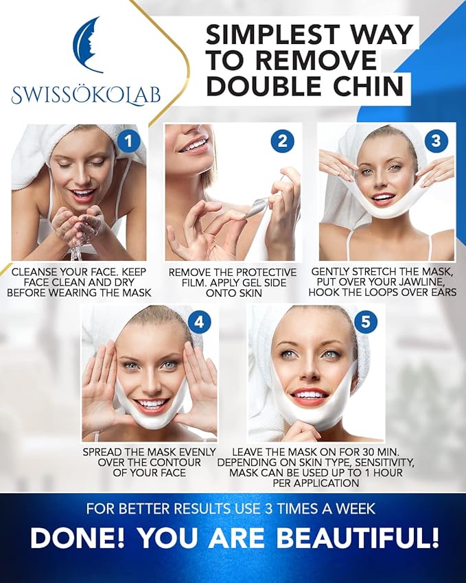 SWISSÖKOLAB Double Chin Reducer V Line Lifting Mask Face Slimming Strap Chin Neck V Shaped Lift Tape Chin Up Patch V Up Contour Tightening Firming