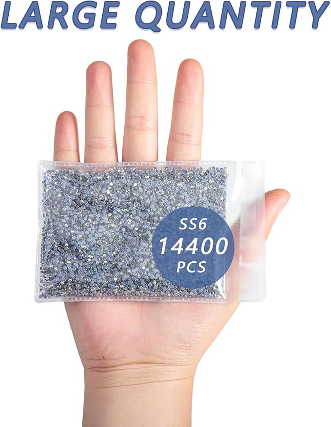 Beadsland Hotfix Rhinestones Bulk, 14400PCS Crystal Hot Fix Rhinestones for Crafts Clothes DIY Decoration, Crystal, SS6, 1.9-2.1mm
