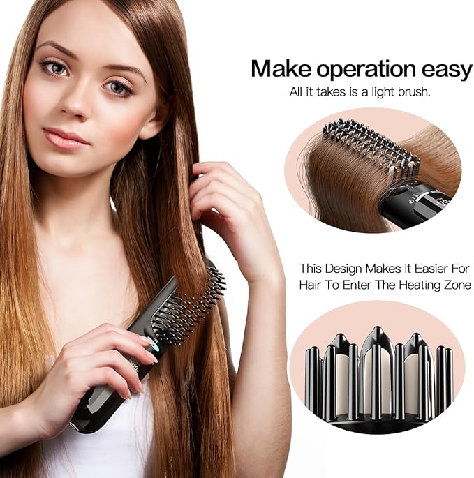 Travel Hair Straightener, Portable Cordless Hair Straightening Brush, Safety Lock, 300 Million Negative Ions for Hair Care, 30 Seconds Heating, Lightweight Mini Heated Comb, Gift for Women