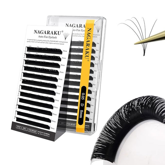 NAGARAKU Easy Fan Eyelash Extensions Volume Lash 0.05 D curl 8mm Rapid Blooming Faux Mink Cluster For Beginners Soft Professional Lash Supplies