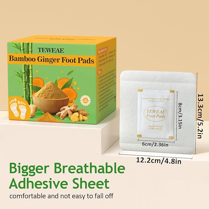 62 Pads Turmeric & Ginger Foot Pads, Pure Natural, Bigger Adhesive, Breathable Sheet Foot Pad with Wormwood, Bamboo Vinegar for Men & Women