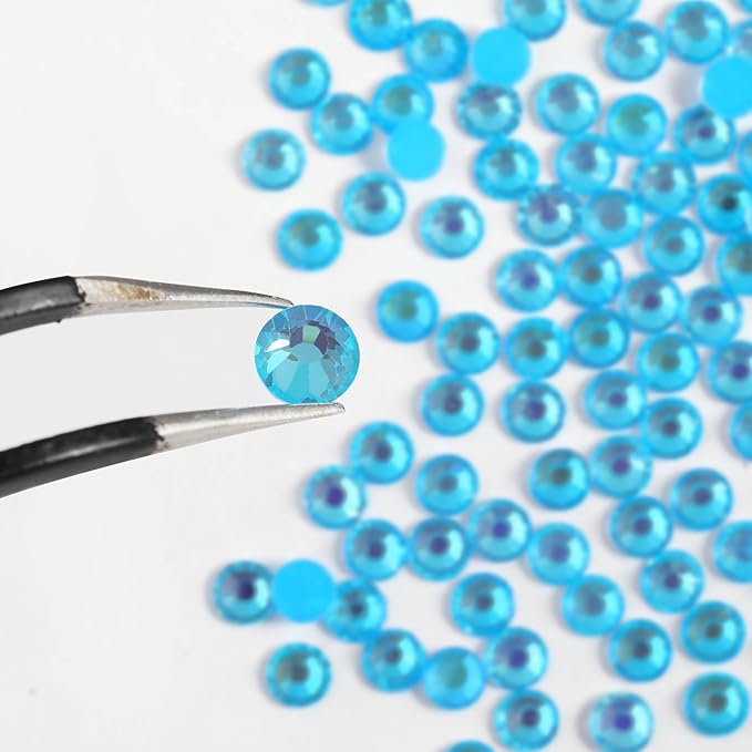 Beadsland 1440pcs Flat Back Crystal Rhinestones Round Gems for Nail Art and Craft Glue Fix, Luminous Blue, SS10,2.7-2.9mm