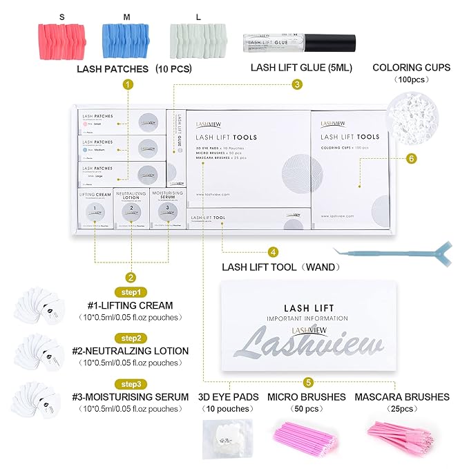 LASHVIEW Lash Lift Kit,Lash Lift,Professional Eyelash Perm Kit,Liquid Set,Semi-Permanent,Curling Perming,Wave Lift Extension Perm Set