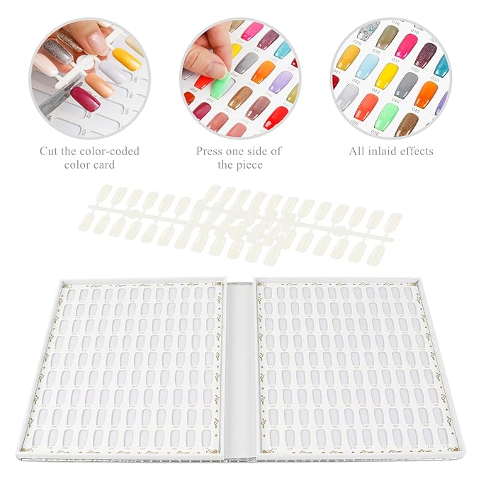 216 Colors Nail Display Chart, Nail Gel Polish Organizer Color Card with 240 False Nail Tips, Nail Color Display Book Chart Salon Nail Supplies Sample Chart Tool Set Nail Swatch (Silver, 2 Pack)