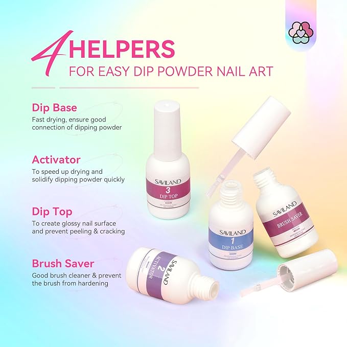 SAVILAND Dip Powder Nail Kit Starter: 29 PCS Set for All Seasons With 15 ml Liquid, Base Top Coat Activator for French Nail Art Manicure DIY Salon - Ideal Gift Set