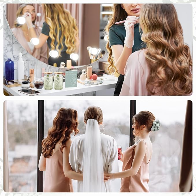 Irenare 36 Pcs Bridesmaid Proposal Gifts Bridal Shower Gifts 16 oz Glass Cup Cosmetic Makeup Bags Invited Cards Scrunchies Hair Knotted Bracelets Diamond Pens Favors for Wedding (Green)