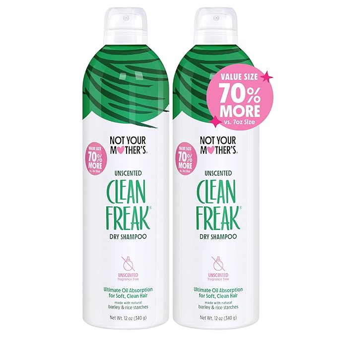 Not Your Mother's Clean Freak Unscented Dry Shampoo (2-Pack) - 12 oz - Refreshing Dry Shampoo - Instantly Absorbs Oil and Odor for Refreshed Hair