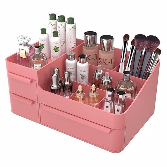 Makeup Organizer with Drawers, Countertop Organizer for Vanity, Bathroom and Bedroom Desk Cosmetics Display Case for Brushes, Lotions, Perfumes, Eyeshadow, Lipstick and Nail Polish