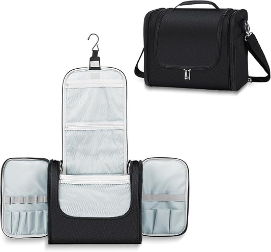 Buruis Extra Large Capacity Toiletry Bag for Women and Men, Hanging Toiletry Organizer Cosmetics Makeup Bag, Water-resistant Dopp Kit for Full Sized Toiletries, Travel Essentials (Black)